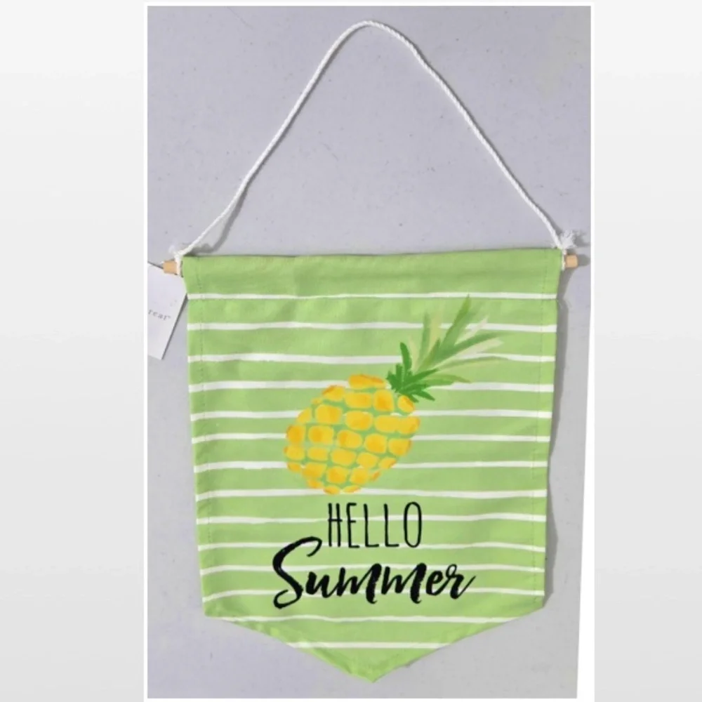 New Room&Retreat Home Canvas Art Hello Summer Pineapple Green Hanging Décor NWT
